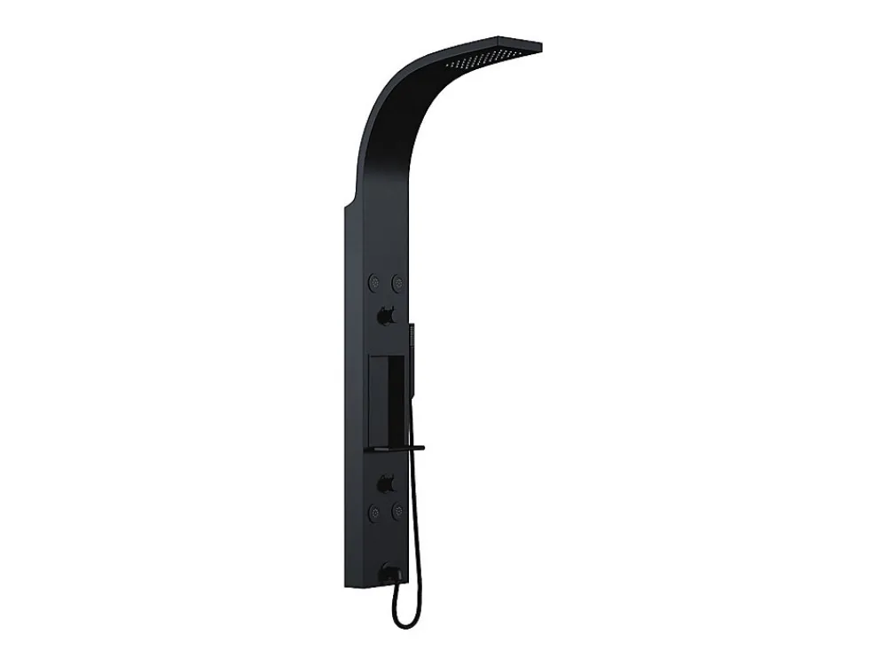 Colonne De Douche Mécanique|Vente-unique Colonne de douche hydromassante avec étagère - Noir mat - 20 x 140 cm - ROANA