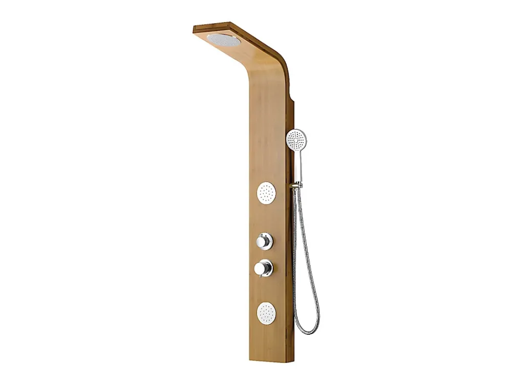 Vente-unique Colonne de douche hydromassante, pluie tropicale et panneau en bambou - 20 x 140 cm - TISSIA
