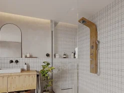 Vente-unique Colonne de douche hydromassante, pluie tropicale et panneau en bambou - 20 x 140 cm - TISSIA
