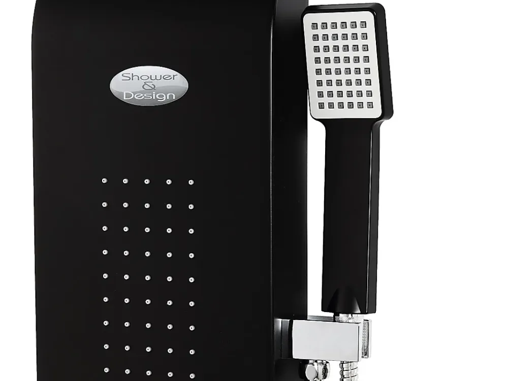 Vente-unique Colonne de douche hydromassante - noire - 20 x 132 cm - KOURBEA