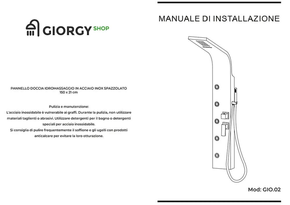 Laneri Colonne de douche hydromassage avec quatre fonctions en acier brossé