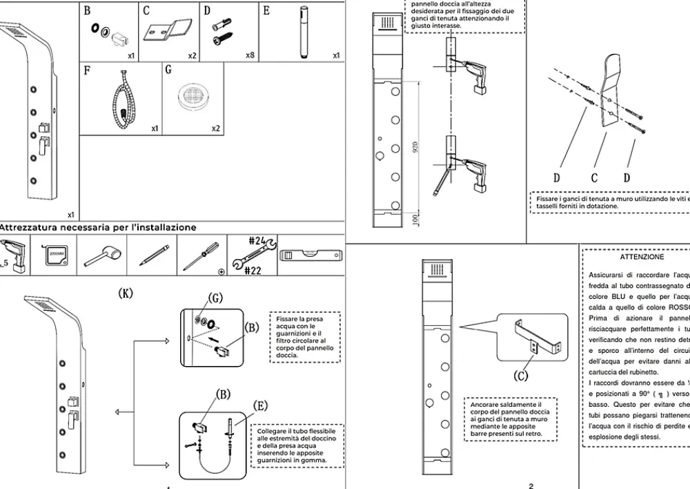 Laneri Colonne de douche hydromassage avec quatre fonctions en acier brossé