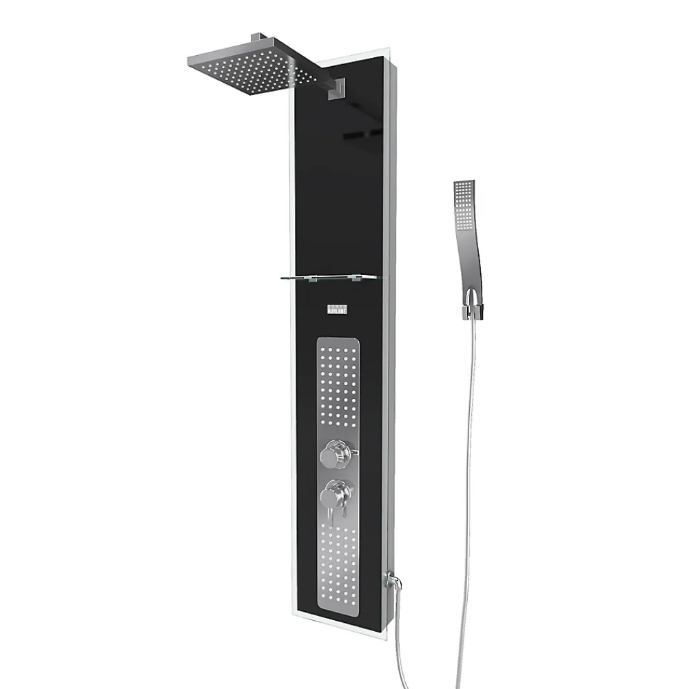 Galedo Colonne de douche hydromassante mécanique avec pommeau + douchette + flexible, noir, Crystal