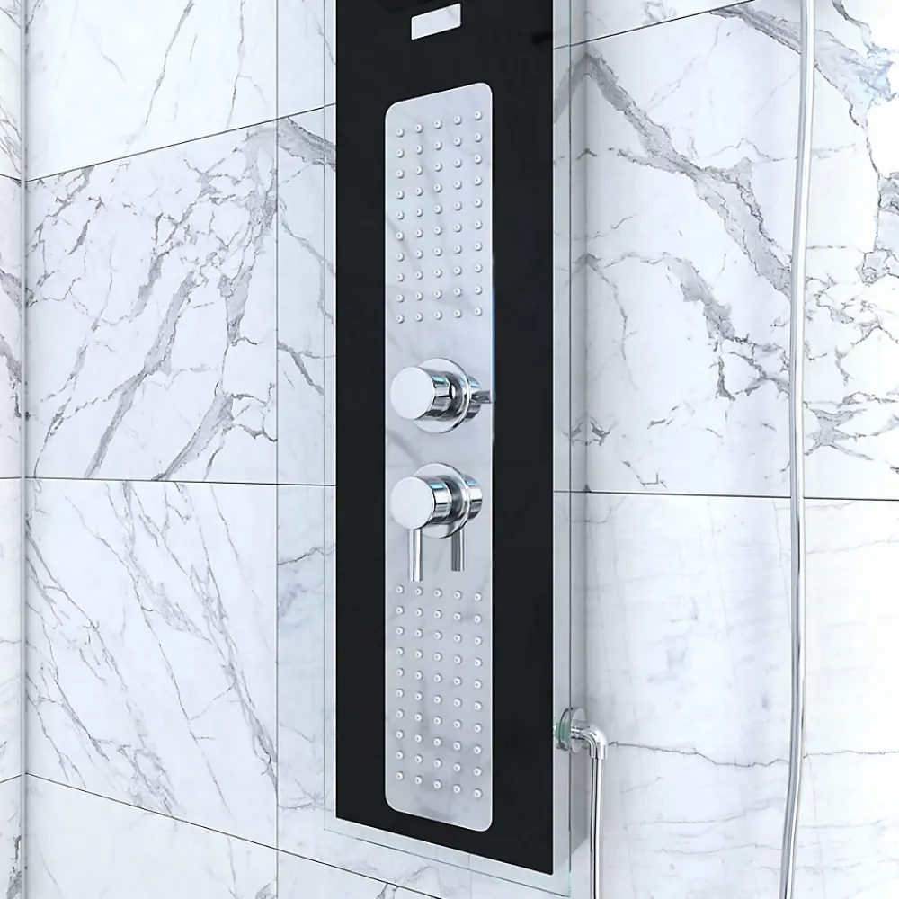 Galedo Colonne de douche hydromassante mécanique avec pommeau + douchette + flexible, noir, Crystal