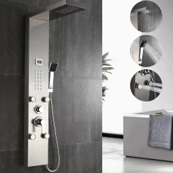 Auralum Max Colonne de Douche Hydromassante Panneau de douche Chromé en Inox Laiton Murale Système de Douche Digitale Multifonctionnel