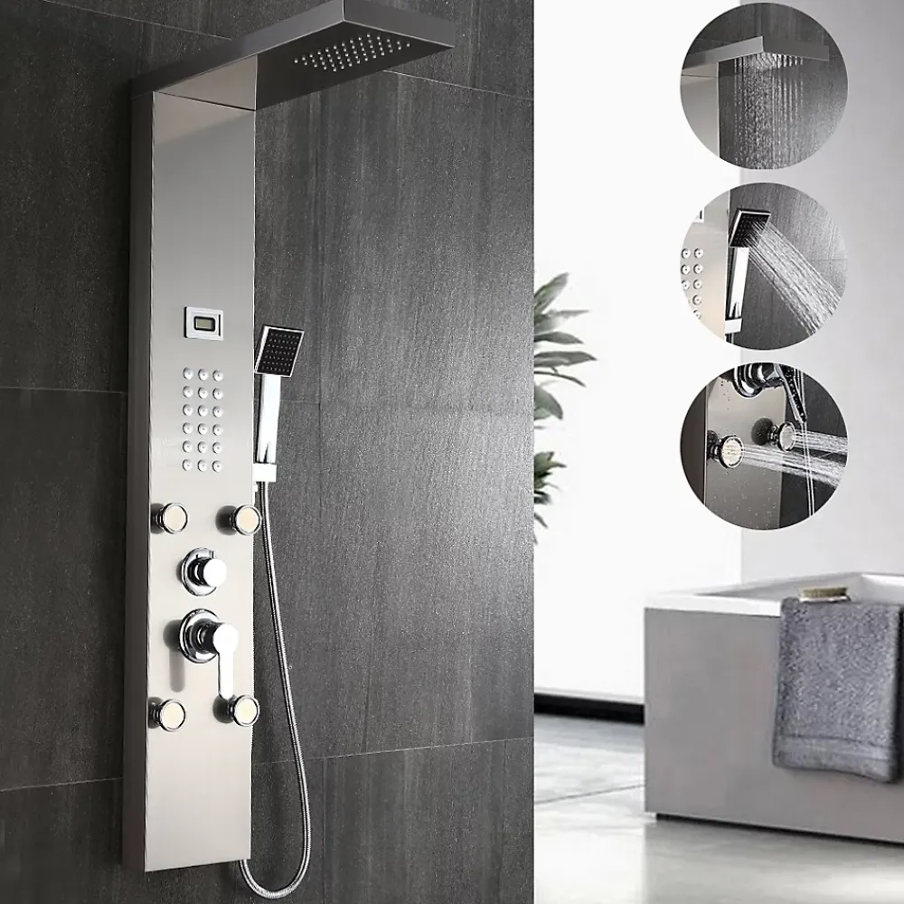 Auralum Max Colonne de Douche Hydromassante Panneau de douche Chromé en Inox Laiton Murale Système de Douche Digitale Multifonctionnel