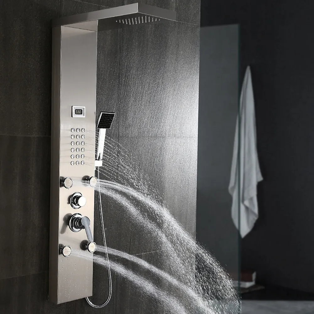 Auralum Max Colonne de Douche Hydromassante Panneau de douche Chromé en Inox Laiton Murale Système de Douche Digitale Multifonctionnel