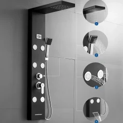 Colonne De Douche Hydromassante|Auralum Max Colonne de Douche Hydromassante Panneau de douche Chromé en Inox Laiton Murale Système de Douche Digitale Multifonctionnel