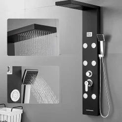 Colonne De Douche Hydromassante|Auralum Max Colonne de Douche Hydromassante Panneau de douche Chromé en Inox Laiton Murale Système de Douche Digitale Multifonctionnel