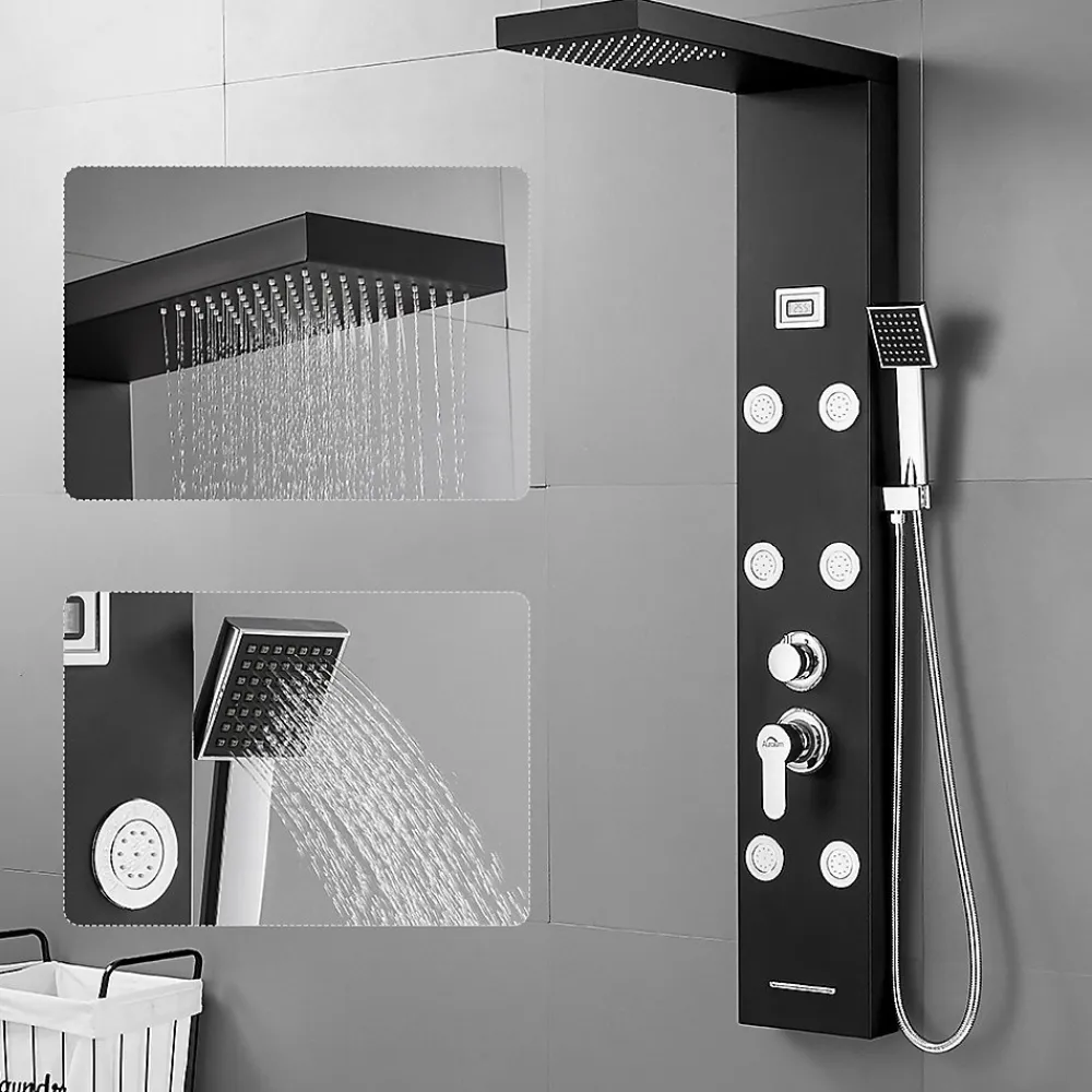 Colonne De Douche Hydromassante|Auralum Max Colonne de Douche Hydromassante Panneau de douche Chromé en Inox Laiton Murale Système de Douche Digitale Multifonctionnel