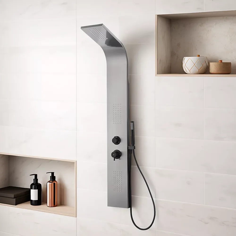 Essebagno Colonne de douche hydromassante mécanique avec pommeau + douchette + flexible finition gun metal Esseflat