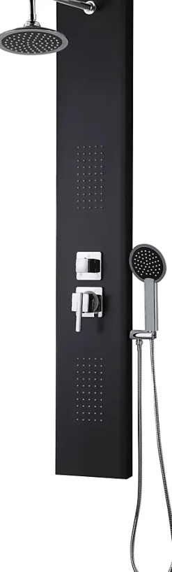 Colonne De Douche Hydromassante|Edouard Rousseau Colonne de douche hydromassante mécanique avec pommeau + douchette 1 jet + flexible, noir, Houka