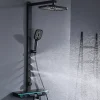 Colonne De Douche Thermostatique|Homelody Colonne de Douche Hydromassante Thermostatique Noir avec LED et Affichage Numérique, Ensemble Complet avec Étagère de Rangement