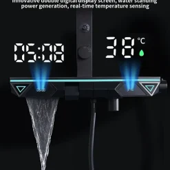 Colonne De Douche Thermostatique|Homelody Colonne de Douche Hydromassante Thermostatique Noir avec LED et Affichage Numérique, Ensemble Complet avec Étagère de Rangement