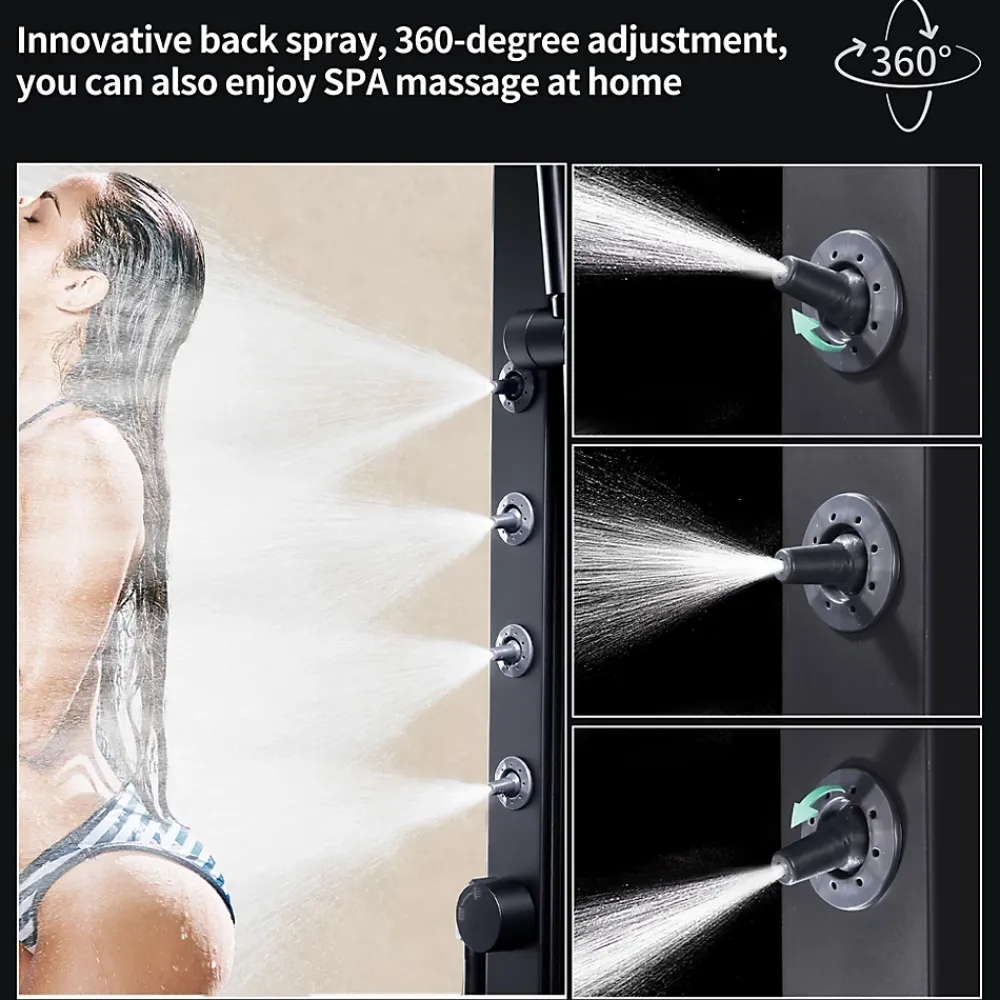Colonne De Douche Thermostatique|Homelody Colonne de Douche Hydromassante Thermostatique Noir avec LED et Affichage Numérique, Ensemble Complet avec Étagère de Rangement