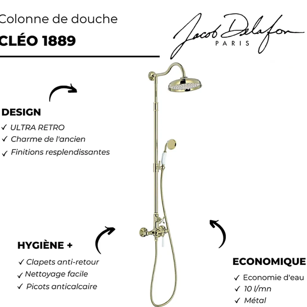 Colonne De Douche Mécanique|Jacob Delafon Colonne de douche Cléo 1889 Or beige + nettoyant Briochin