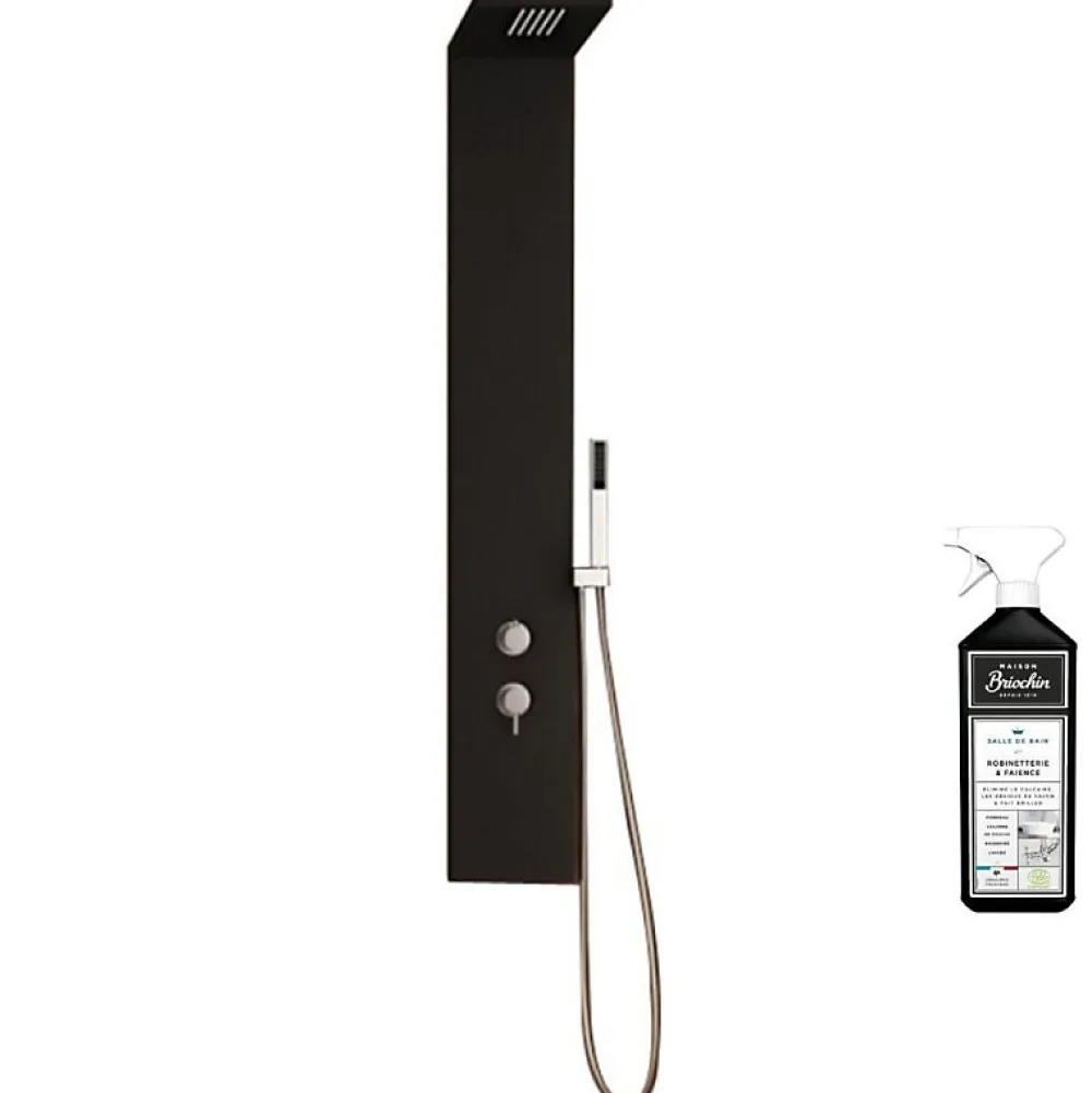 Kinedo Colonne de douche Aquastyle inox laquée noir mat + nettoyant Briochin