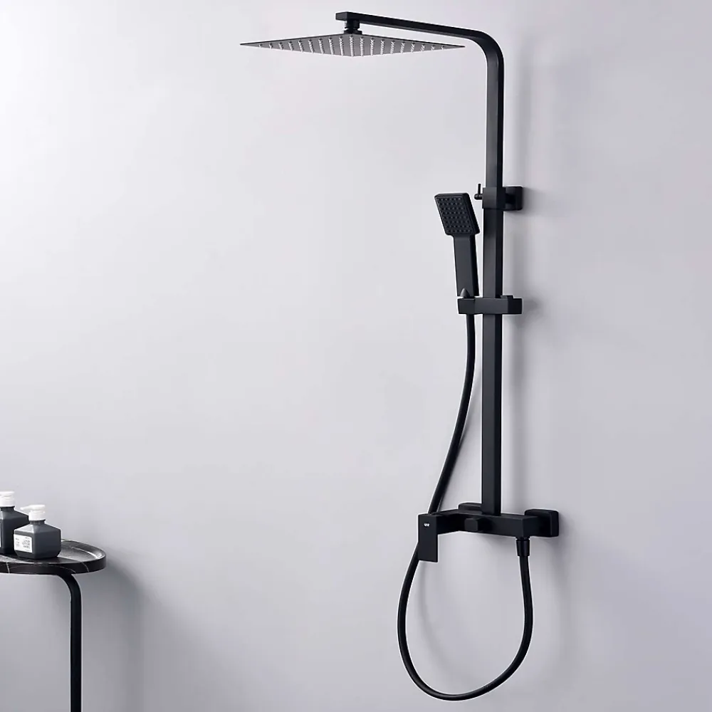 Poalgi Colonne de douche mécanique avec barre extensible SKY BATH noir mat PVD Inox S304 série ARMY
