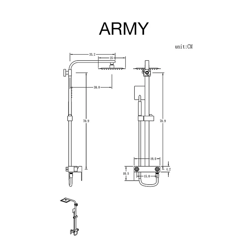 Poalgi Colonne de douche mécanique avec barre extensible SKY BATH noir mat PVD Inox S304 série ARMY