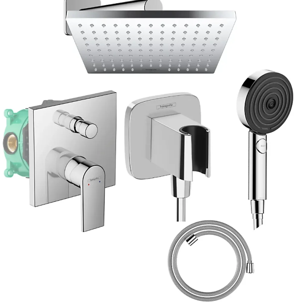 Colonne De Douche Encastrable|Hansgrohe Colonne de douche mécanique Vernis Shape Douche de tête Vernis Shape Flexible Designflex Douchette Pulsify chromé