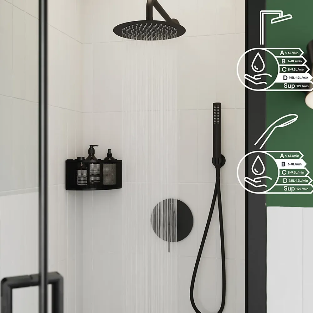 Colonne De Douche Encastrable|GoodHome Colonne de douche mécanique encastrée en laiton massif finition noir mat, Owens