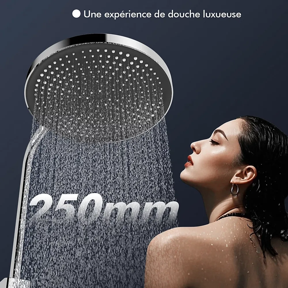 Colonne De Douche Mécanique|Homelody Colonne de Douche Mécanique avec Étagère 40 cm et Cascade Douchette 5 Jets et Jet Pluie Hauteur Réglable 940 a 1200 mm Chromé