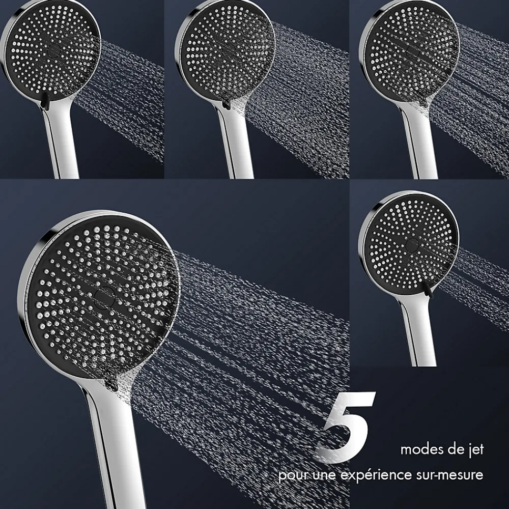 Colonne De Douche Mécanique|Homelody Colonne de Douche Mécanique avec Étagère 40 cm et Cascade Douchette 5 Jets et Jet Pluie Hauteur Réglable 940 a 1200 mm Chromé