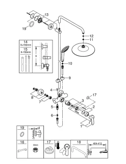 Grohe Colonne de douche mécanique avec pommeau + douchette 3 jets + flexible + barre réglable, chrome, Vitalio Joy System 260