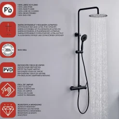 Poalgi Colonne de douche mécanique avec barre extensible SKY BATH noir mat PVD Inox S304 série ROCK