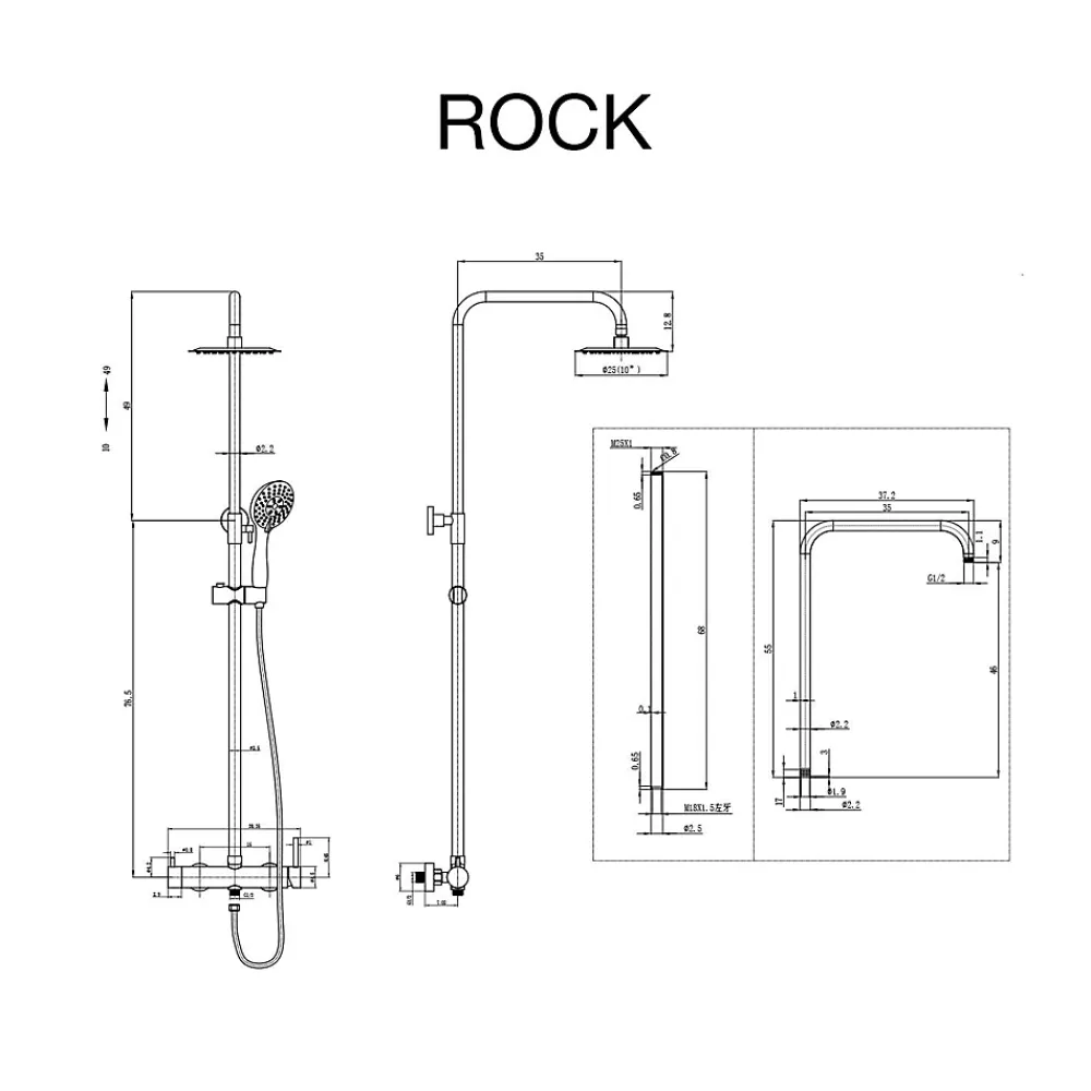 Poalgi Colonne de douche mécanique avec barre extensible SKY BATH noir mat PVD Inox S304 série ROCK