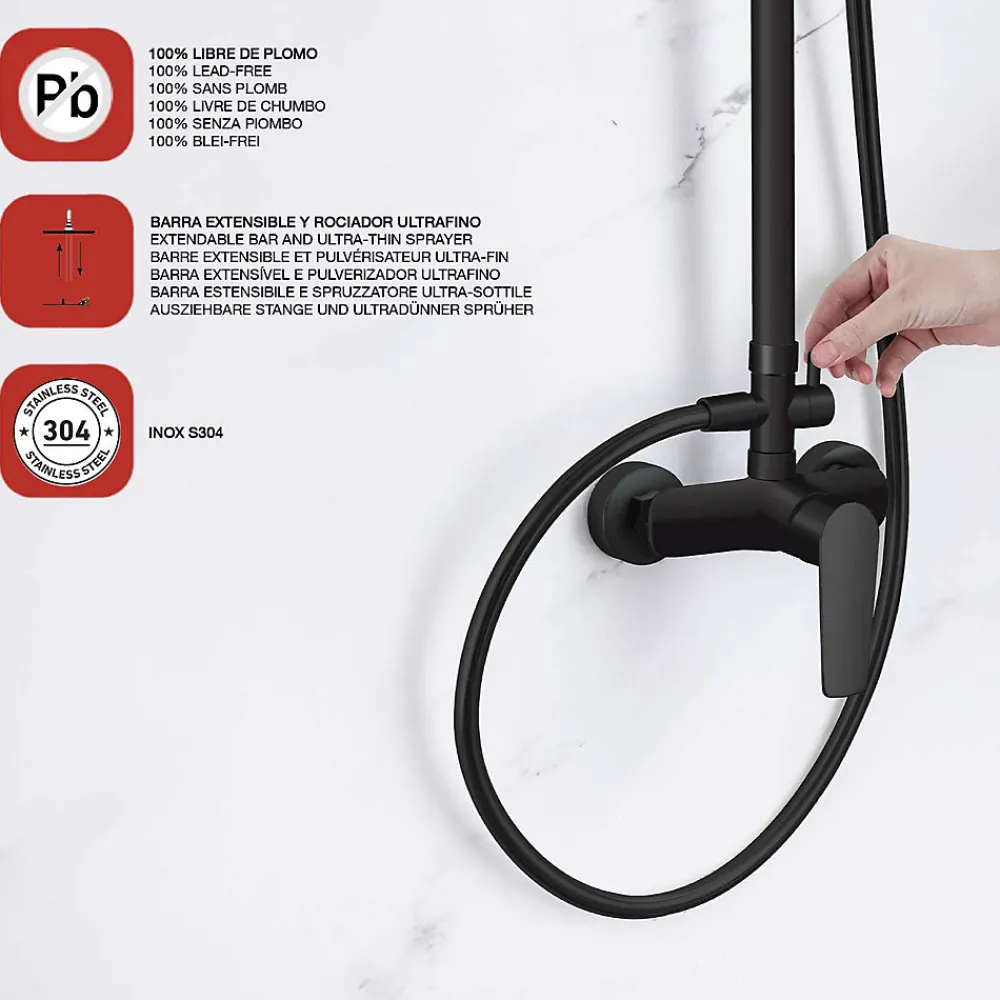 Colonne De Douche Mécanique|Poalgi Colonne de douche mécanique avec barre extensible SKY BATH noir mat série NATURE