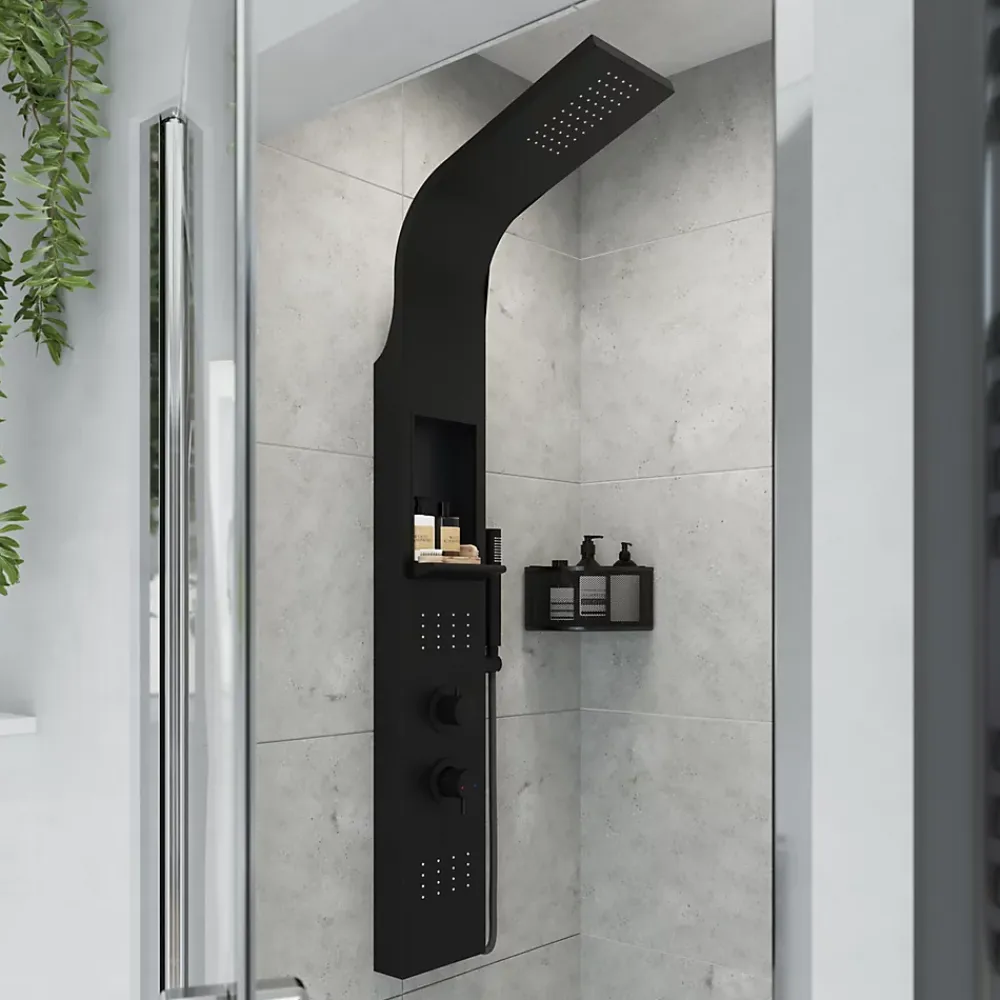GoodHome Colonne de douche mécanique hydromassante, noir mat, Layra