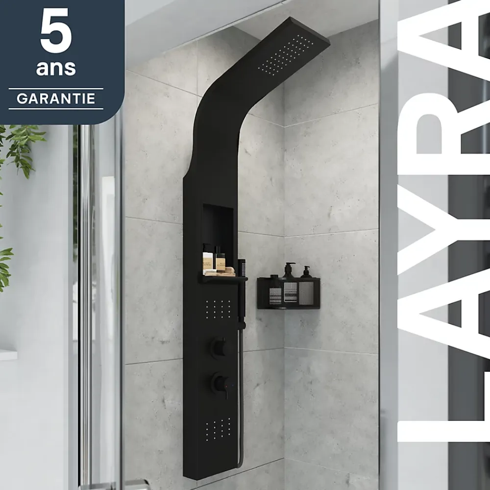 GoodHome Colonne de douche mécanique hydromassante, noir mat, Layra