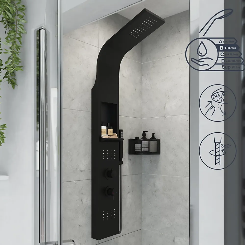 GoodHome Colonne de douche mécanique hydromassante, noir mat, Layra