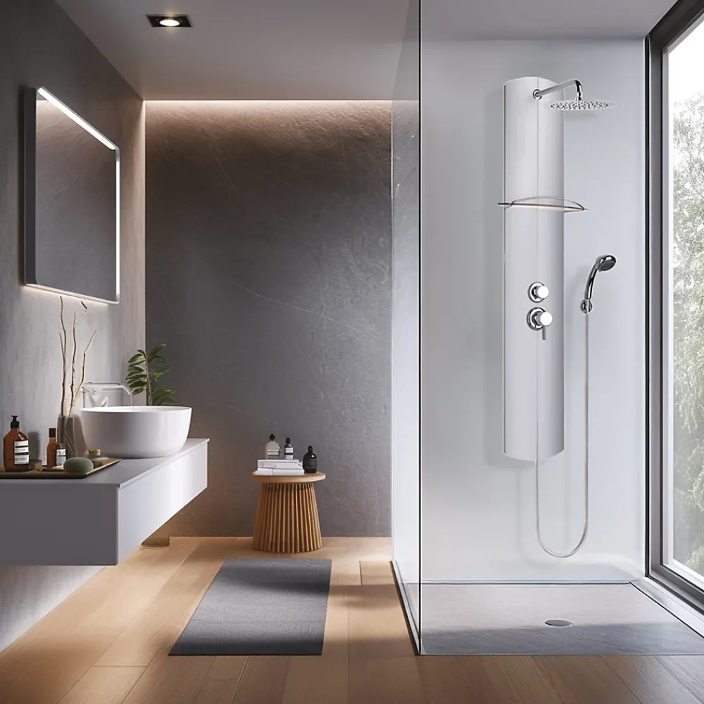 Colonne De Douche Hydromassante|Valentin Colonne de douche mécanique avec pomme de tête, douchette et flexible, en aluminuim anodisé gris, Totmy