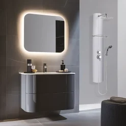 Colonne De Douche Hydromassante|Valentin Colonne de douche mécanique avec pomme de tête, douchette et flexible, en aluminuim anodisé gris, Totmy
