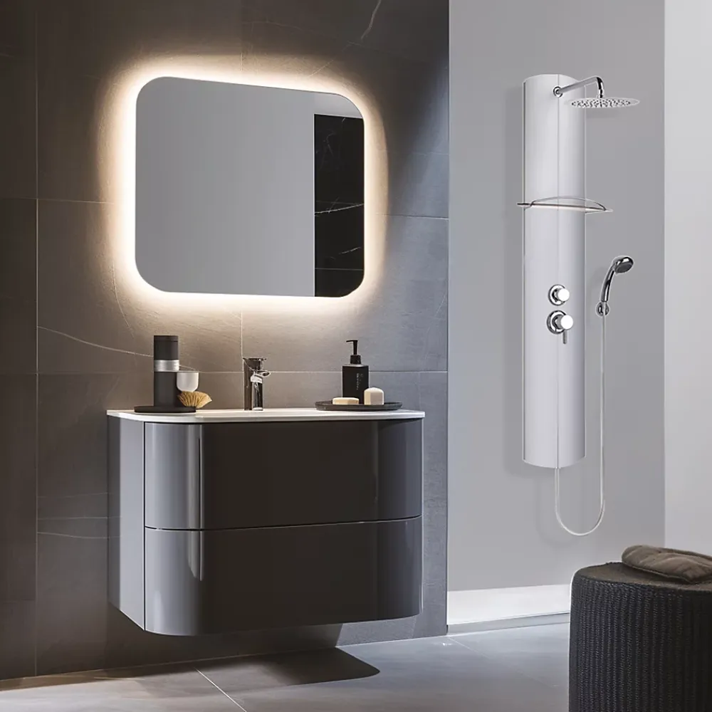 Colonne De Douche Hydromassante|Valentin Colonne de douche mécanique avec pomme de tête, douchette et flexible, en aluminuim anodisé gris, Totmy