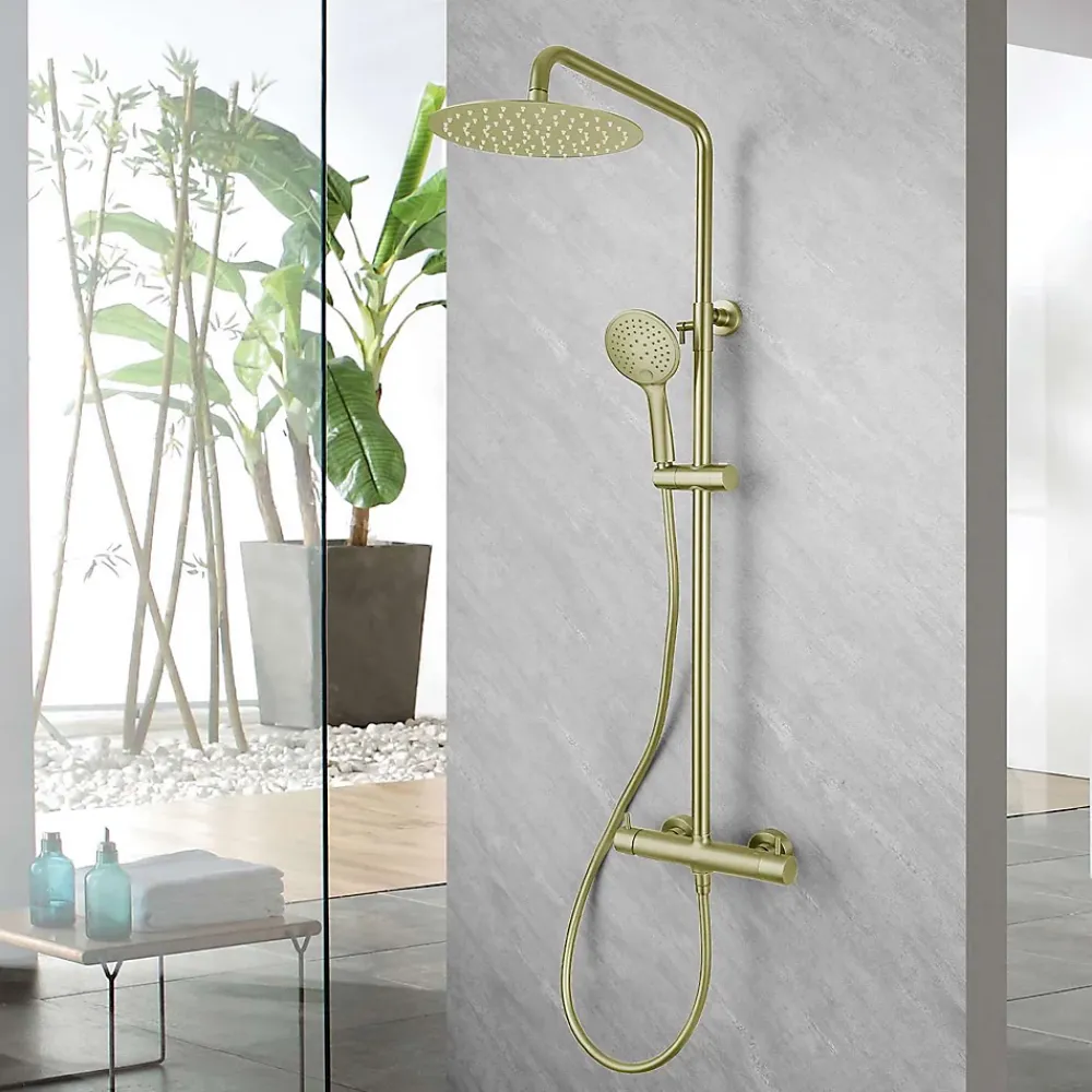 Colonne De Douche Mécanique|Poalgi Colonne de douche mécanique avec barre extensible SKY BATH or brossé PVD série PROMISE