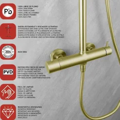 Colonne De Douche Mécanique|Poalgi Colonne de douche mécanique avec barre extensible SKY BATH or brossé PVD série PROMISE