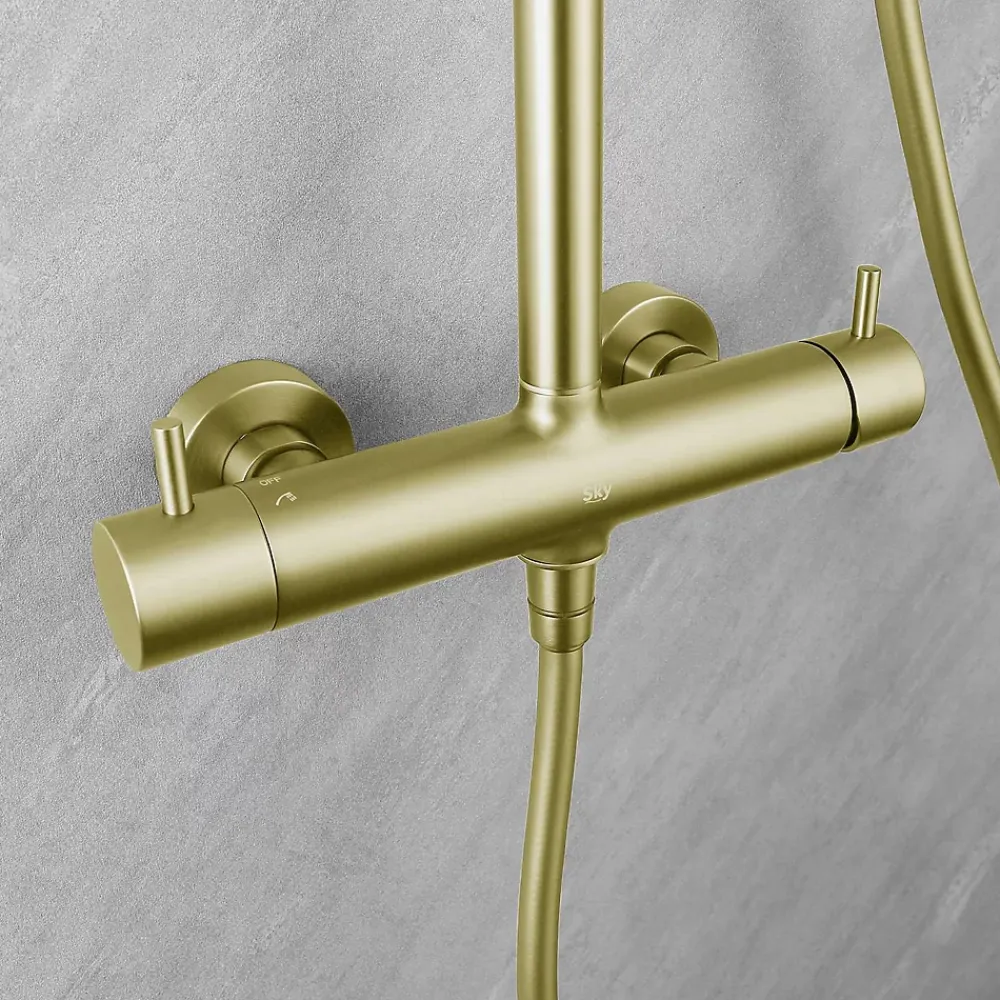 Colonne De Douche Mécanique|Poalgi Colonne de douche mécanique avec barre extensible SKY BATH or brossé PVD série PROMISE