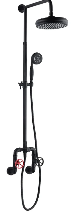 Colonne De Douche Mécanique|Edouard Rousseau Colonne de douche mécanique avec pommeau + douchette 1 jet + flexible + barre réglable, noir, Industriel