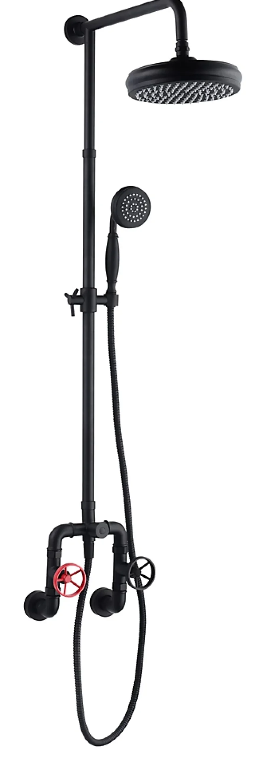 Colonne De Douche Mécanique|Edouard Rousseau Colonne de douche mécanique avec pommeau + douchette 1 jet + flexible + barre réglable, noir, Industriel