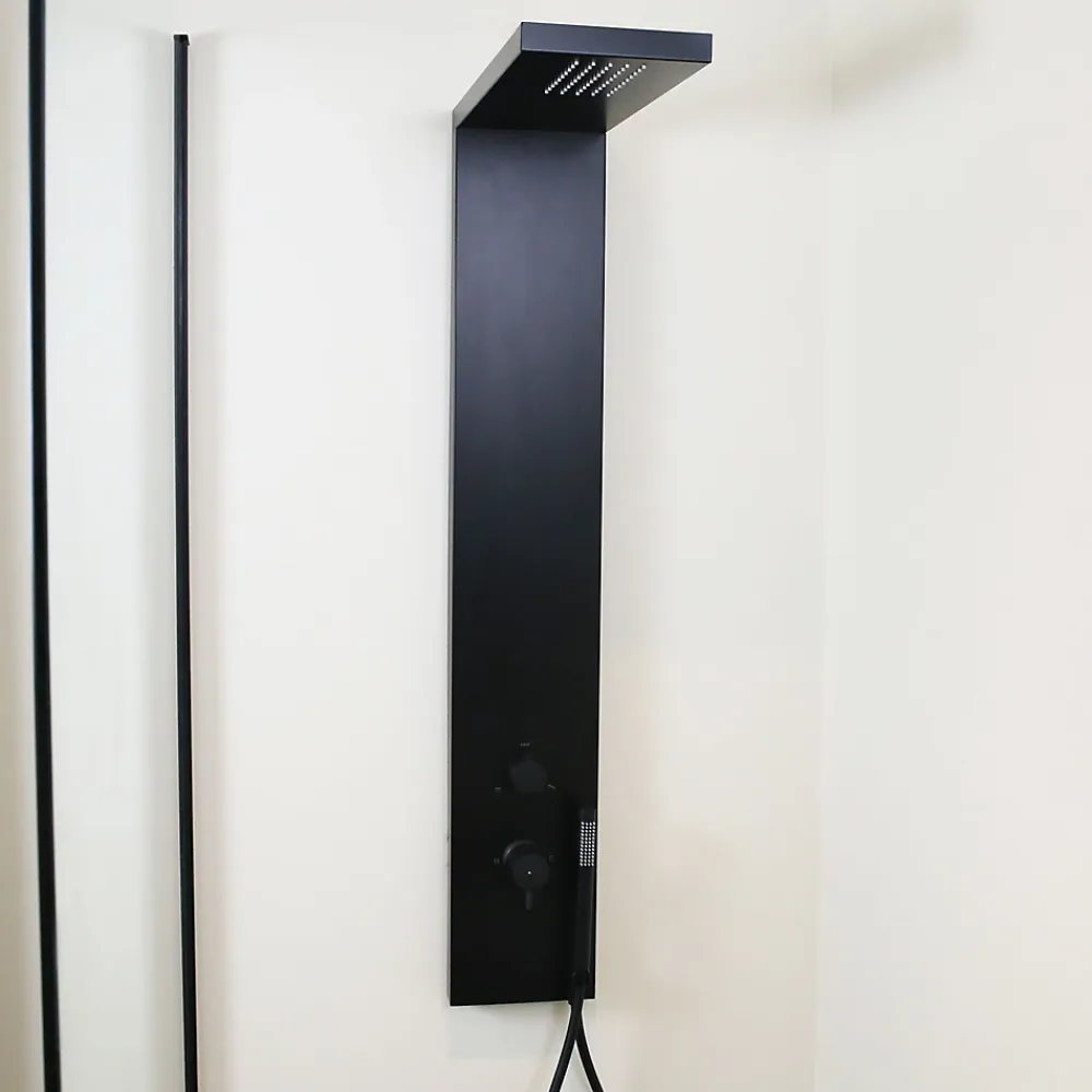 Essebagno Colonne de douche mécanique avec douchette et flexible, aluminium noir, Essekadra