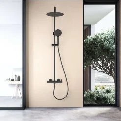 Colonne De Douche Mécanique|Poalgi Colonne de douche mécanique avec barre extensible SKY BATH noir cristal PVD série PROMISE