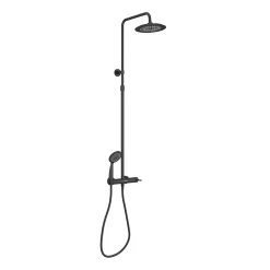 Galedo Colonne de douche mécanique avec pommeau + douchette 2 jets + flexible + barre réglable, noir mat, Arty