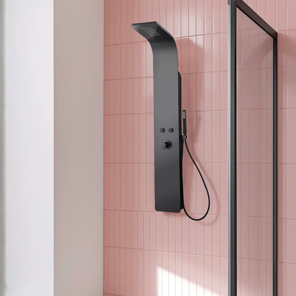 Essebagno Colonne de douche mécanique avec pommeau + douchette + flexible noir Esseflat
