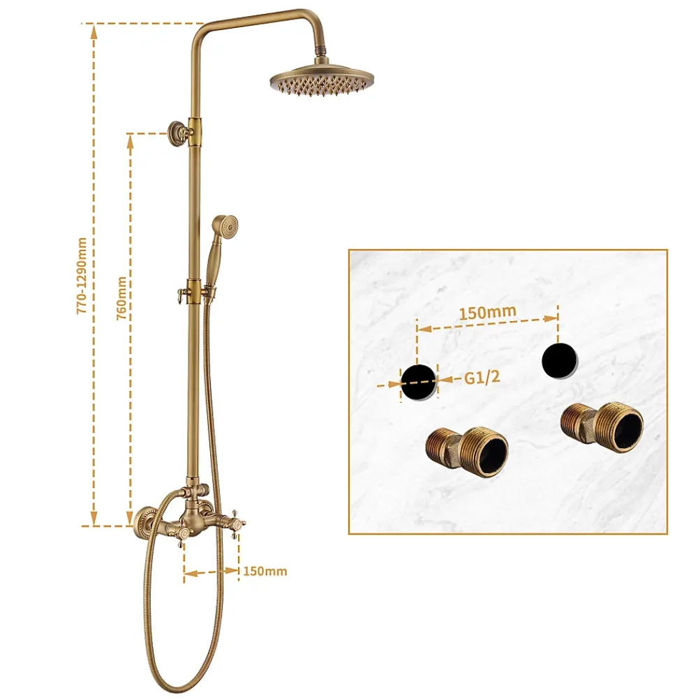 Colonne De Douche Mécanique|Homelody Colonne de Douche Mécanique Ensemble de Douche à Double Poignée Rétro Système de Douche Réglable Kit de Douche en Laiton