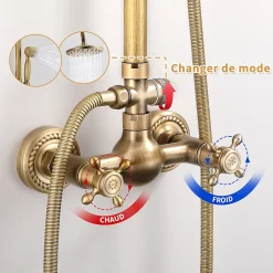 Colonne De Douche Mécanique|Homelody Colonne de Douche Mécanique Ensemble de Douche à Double Poignée Rétro Système de Douche Réglable Kit de Douche en Laiton