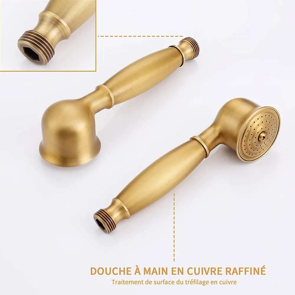 Colonne De Douche Mécanique|Homelody Colonne de Douche Mécanique Ensemble de Douche à Double Poignée Rétro Système de Douche Réglable Kit de Douche en Laiton
