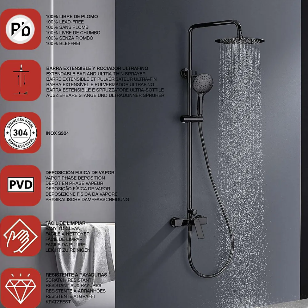 Poalgi Colonne de douche mécanique avec barre extensible SKY BATH noir cristal PVD série GLORY